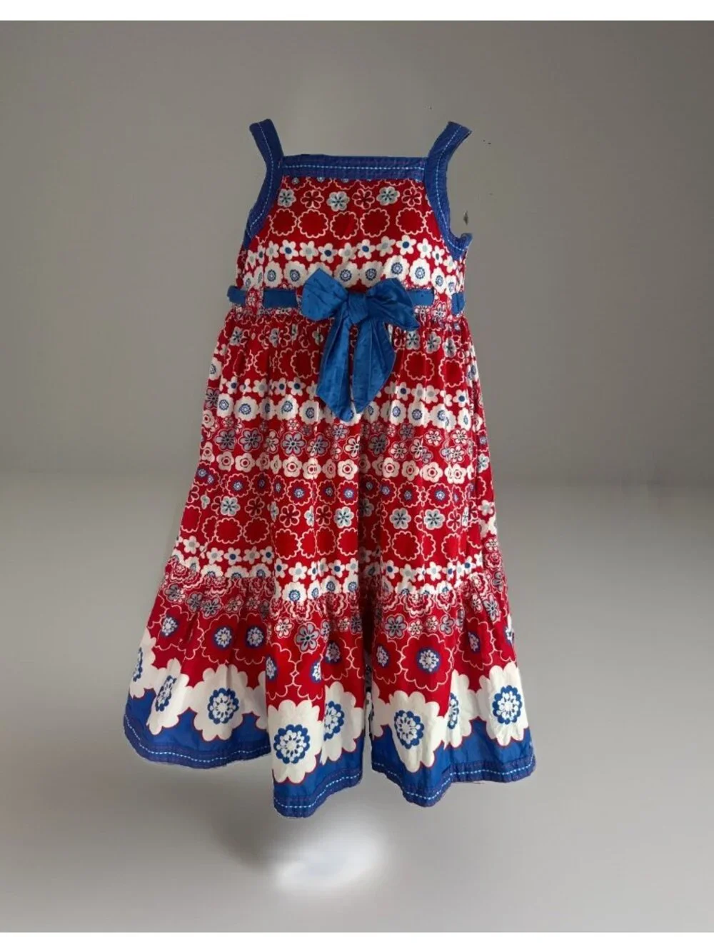 The Children's Place Dress Girls Size 10 Red White Blue Floral Sleeveless Lined